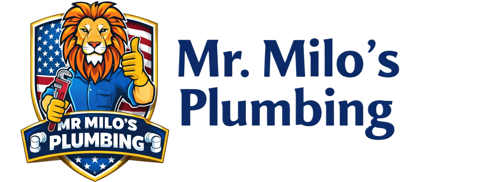 Mr Milo’s Plumbing logo with lion mascot and company name for local plumbing services
